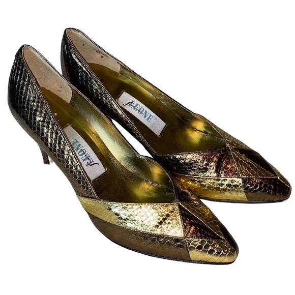 Frederico Leone Megan Snakeskin Metallic Vintage Size 5 - Picture 1 of 12